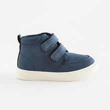 Load image into Gallery viewer, Navy Blue With Off White Sole Warm Lined Touch Fastening Boots (Younger Boys)