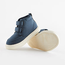 Load image into Gallery viewer, Navy Blue With Off White Sole Warm Lined Touch Fastening Boots (Younger Boys)