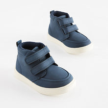 Load image into Gallery viewer, Navy Blue With Off White Sole Warm Lined Touch Fastening Boots (Younger Boys)