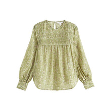 Load image into Gallery viewer, Green Floral Ditsy Sheer Pintuck Pleated Blouse