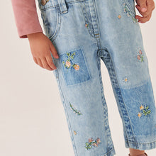 Load image into Gallery viewer, Blue Denim Embroidered Dungarees (3mths-5-6yrs)