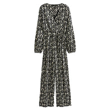 Load image into Gallery viewer, Black/White Long Sleeve Plisse Jumpsuit