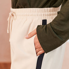 Load image into Gallery viewer, Ecru Cream/Navy Blue Side Stripe Wide Leg Trousers