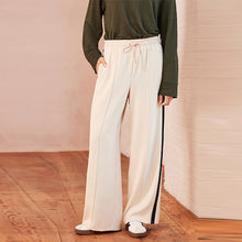 Load image into Gallery viewer, Ecru Cream/Navy Blue Side Stripe Wide Leg Trousers