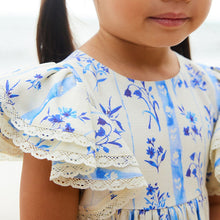 Load image into Gallery viewer, Blue Floral Angel Sleeve Dress (3mths-5-6yrs)