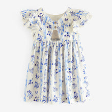 Load image into Gallery viewer, Blue Floral Angel Sleeve Dress (3mths-5-6yrs)