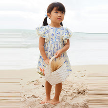 Load image into Gallery viewer, Blue Floral Angel Sleeve Dress (3mths-5-6yrs)
