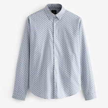 Load image into Gallery viewer, Blue Stretch Oxford Printed Long Sleeve Shirt