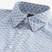 Load image into Gallery viewer, Blue Stretch Oxford Printed Long Sleeve Shirt