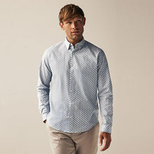 Load image into Gallery viewer, Blue Stretch Oxford Printed Long Sleeve Shirt