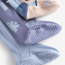 Load image into Gallery viewer, Blue Dinosaur Footed Baby Sleepsuits 3 Pack (0mths-1-5-2yrs)
