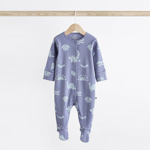 Load image into Gallery viewer, Blue Dinosaur Footed Baby Sleepsuits 3 Pack (0mths-1-5-2yrs)