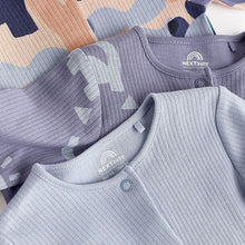 Load image into Gallery viewer, Blue Dinosaur Footed Baby Sleepsuits 3 Pack (0mths-1-5-2yrs)