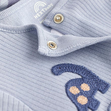 Load image into Gallery viewer, Blue Dinosaur Footed Baby Sleepsuits 3 Pack (0mths-1-5-2yrs)