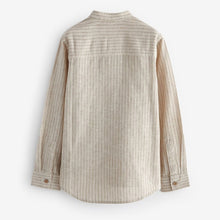 Load image into Gallery viewer, Neutral Grandad Collar Linen Mix Long Sleeve Shirt