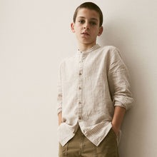 Load image into Gallery viewer, Neutral Grandad Collar Linen Mix Long Sleeve Shirt
