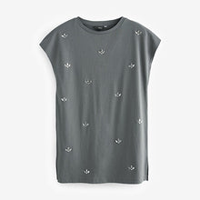 Load image into Gallery viewer, Grey Short Sleeve Gem Diamanté T-Shirt