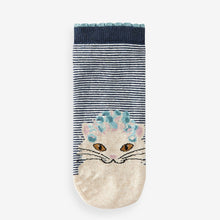 Load image into Gallery viewer, Blue/Pink Cat Spa Trainer Socks 4 Pack