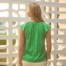 Load image into Gallery viewer, Green Linen Blend Button Down Relaxed Sleeve Top