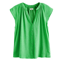 Load image into Gallery viewer, Green Linen Blend Button Down Relaxed Sleeve Top