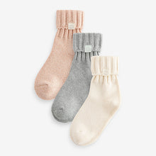 Load image into Gallery viewer, Cream,Grey and Neutral 3 Pack Cotton Rich Roll Top Ankle Socks