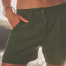 Load image into Gallery viewer, Khaki Green Linen Blend Boy Shorts