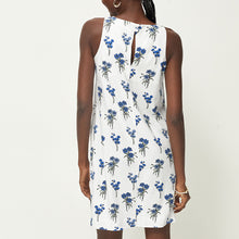 Load image into Gallery viewer, White/Blue Square Neck Shift Mini Dress With Linen