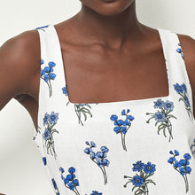 Load image into Gallery viewer, White/Blue Square Neck Shift Mini Dress With Linen