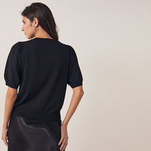 Load image into Gallery viewer, Black Crew Neck Short Sleeve Knitted Top