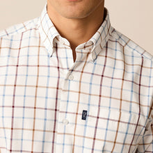 Load image into Gallery viewer, Ecru White/Blue Tattersall Easy Iron Button Down Oxford Shirt