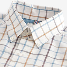 Load image into Gallery viewer, Ecru White/Blue Tattersall Easy Iron Button Down Oxford Shirt