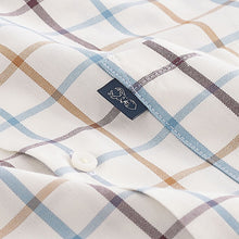 Load image into Gallery viewer, Ecru White/Blue Tattersall Easy Iron Button Down Oxford Shirt