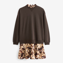 Load image into Gallery viewer, Chocolate Brown Swirl Long Sleeve Printed Layered Sweatshirt Dress