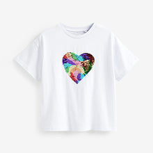 Load image into Gallery viewer, White Rainbow Heart Short Sleeve Sequin T-Shirt (3-12yrs)