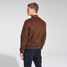 Load image into Gallery viewer, Brown Faux Suede Bomber Jacket