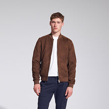 Load image into Gallery viewer, Brown Faux Suede Bomber Jacket