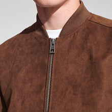 Load image into Gallery viewer, Brown Faux Suede Bomber Jacket