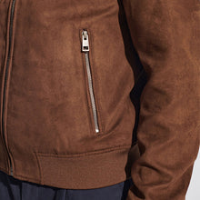 Load image into Gallery viewer, Brown Faux Suede Bomber Jacket