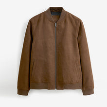 Load image into Gallery viewer, Brown Faux Suede Bomber Jacket