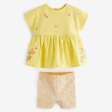 Load image into Gallery viewer, Lime Green Short Sleeve Embroidered Blouse and Cycle Shorts Set