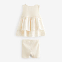 Load image into Gallery viewer, Ecru White Yellow Broderie Top and Cycle Short Set