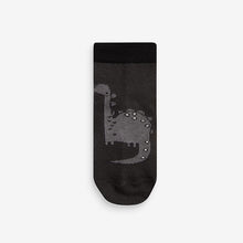 Load image into Gallery viewer, Black/Grey Dinosaur Cotton Rich Socks 7 Pack