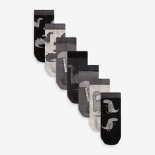 Load image into Gallery viewer, Black/Grey Dinosaur Cotton Rich Socks 7 Pack