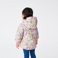 Load image into Gallery viewer, Pink Shower Resistant Floral Printed Quilted Coat (3mths-6yrs)