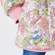 Load image into Gallery viewer, Pink Shower Resistant Floral Printed Quilted Coat (3mths-6yrs)