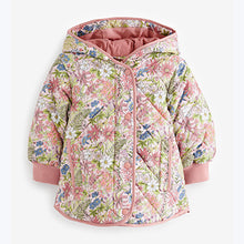 Load image into Gallery viewer, Pink Shower Resistant Floral Printed Quilted Coat (3mths-6yrs)