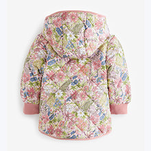 Load image into Gallery viewer, Pink Shower Resistant Floral Printed Quilted Coat (3mths-6yrs)