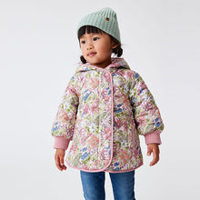 Load image into Gallery viewer, Pink Shower Resistant Floral Printed Quilted Coat (3mths-6yrs)