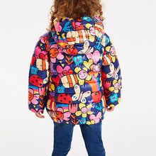 Load image into Gallery viewer, Navy Blue Character Shower Resistant Printed Padded Coat (3mths-6yrs)