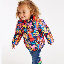 Load image into Gallery viewer, Navy Blue Character Shower Resistant Printed Padded Coat (3mths-6yrs)